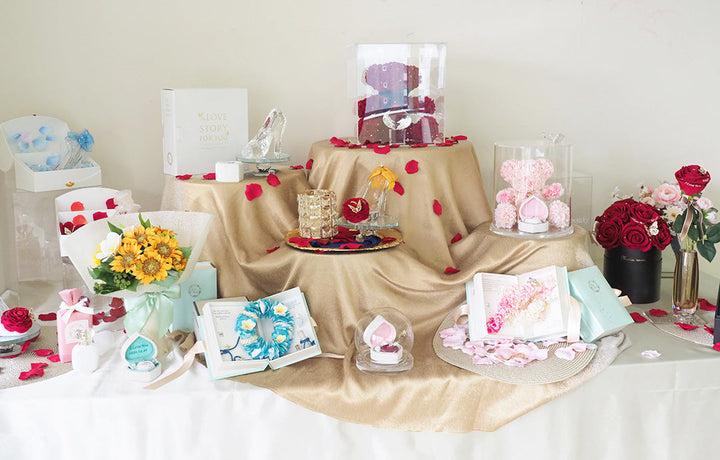 東京の南青山にあるアートフラワーギフトのメリアルームでは、アートフラワー(造花)を使った枯れないプロポーズギフトを展示中。事前予約で商品をご覧いただけて、その場で購入もできます。