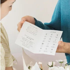花の種類と花言葉が記されたカード