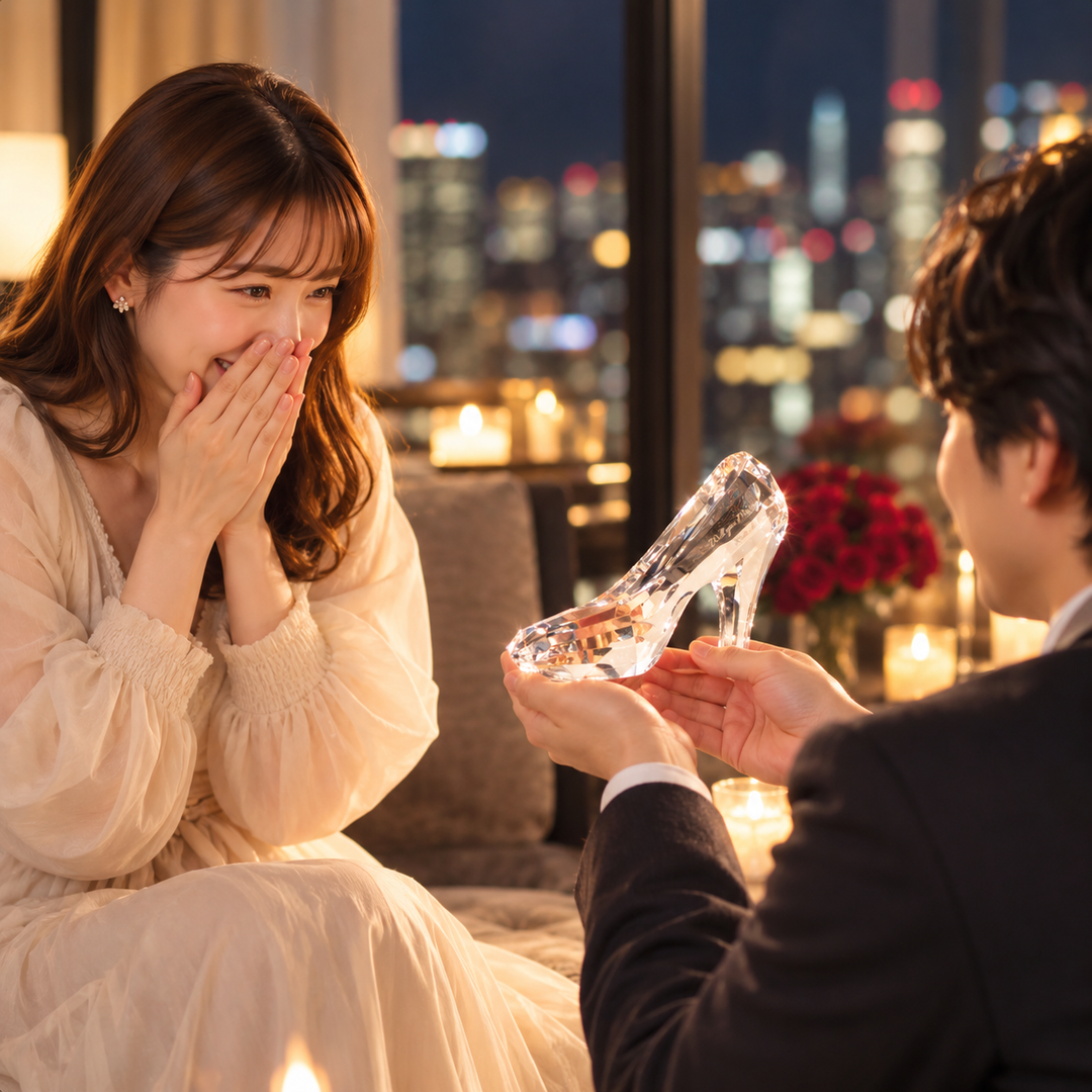 透き通るほどの美しいクリスタルガラスの靴で、夢のようなプロポーズを叶えてください