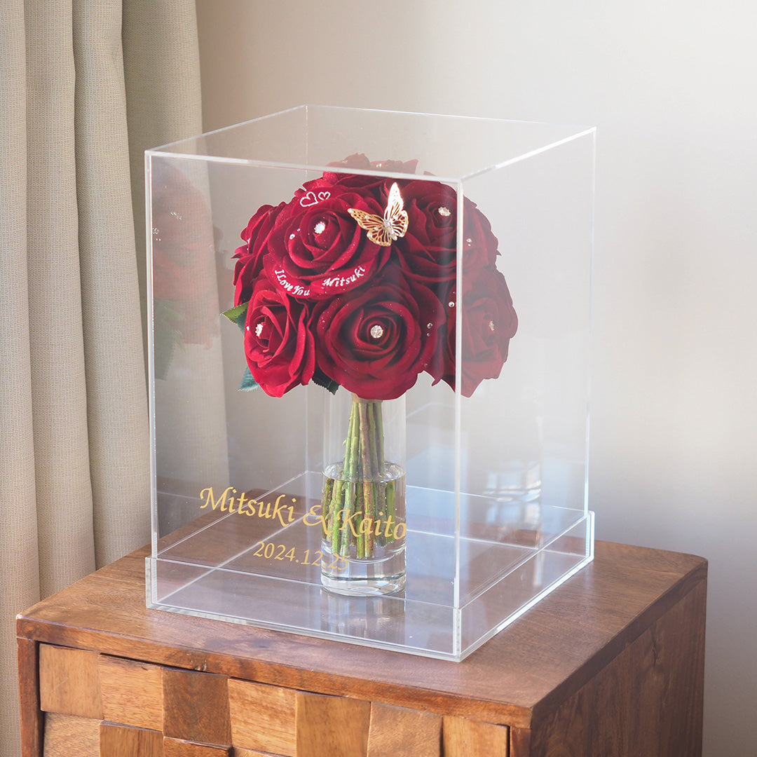 【美品】クリーム色のバラの造花と大きめのモダン花瓶セット 誕生日・プロポーズは1本の赤バラと花瓶セット MERIA ROOM