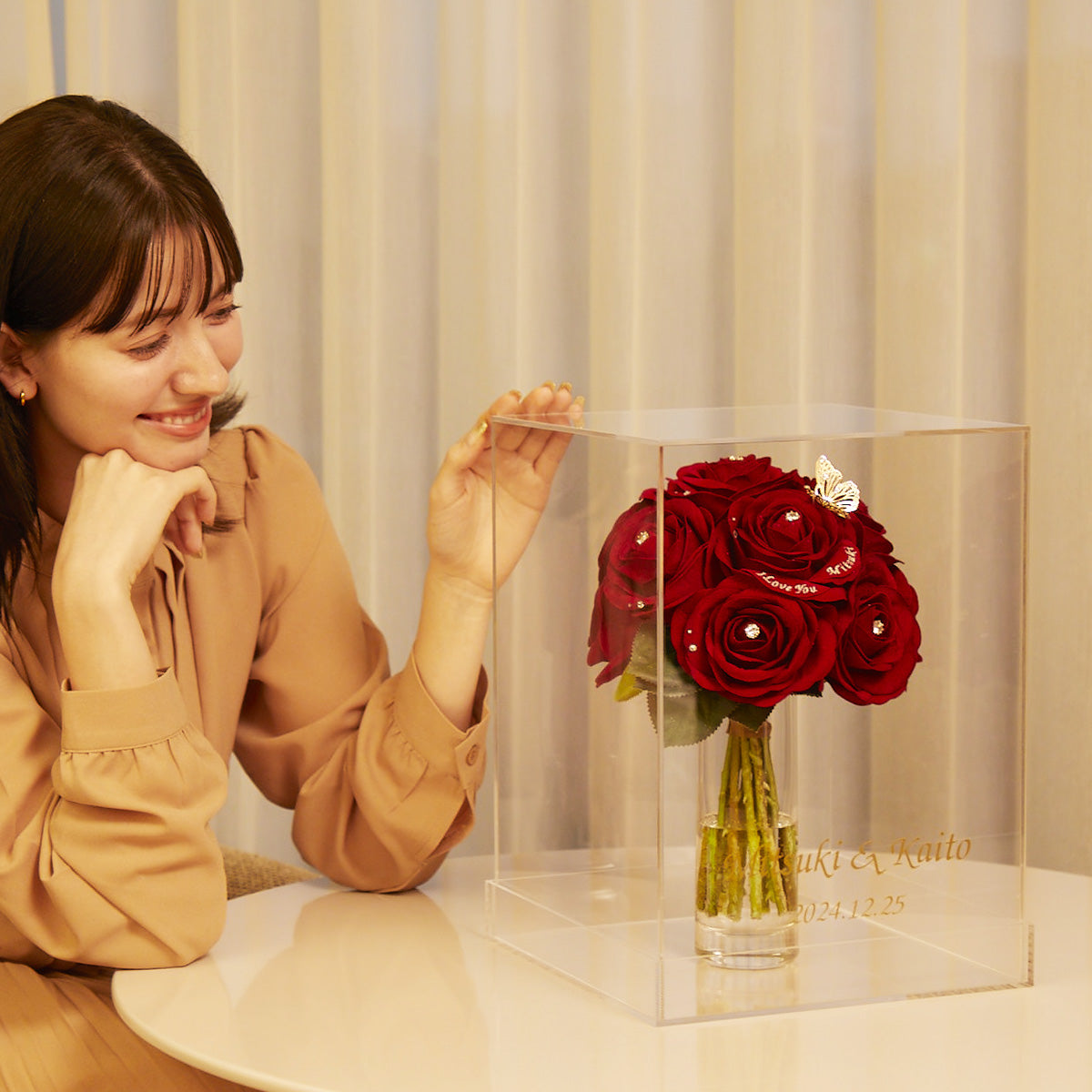 プロポーズセット人気No.1》12本の赤バラ花束とプロポーズボックス