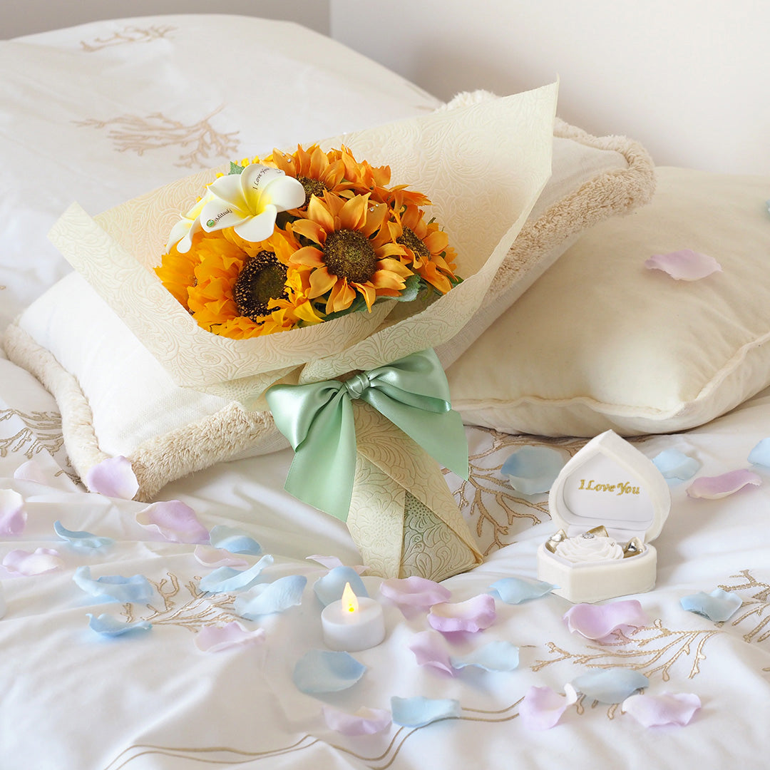 誕生日・プロポーズはひまわりの花束とガラス花瓶セット MERIA ROOM