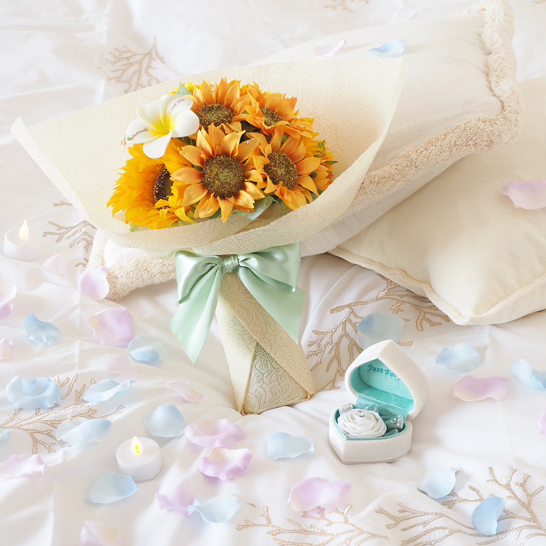 ★ yukollection★可憐なダリアの花★★ひまわりプレート★ 誕生日・プロポーズはひまわりの花束とガラス花瓶セット MERIA ROOM