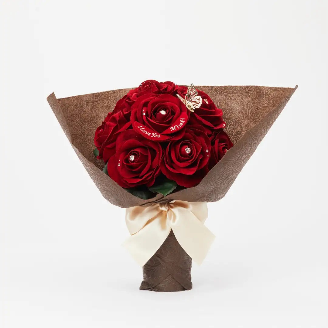 12本の赤バラ花束とガラス花瓶セット