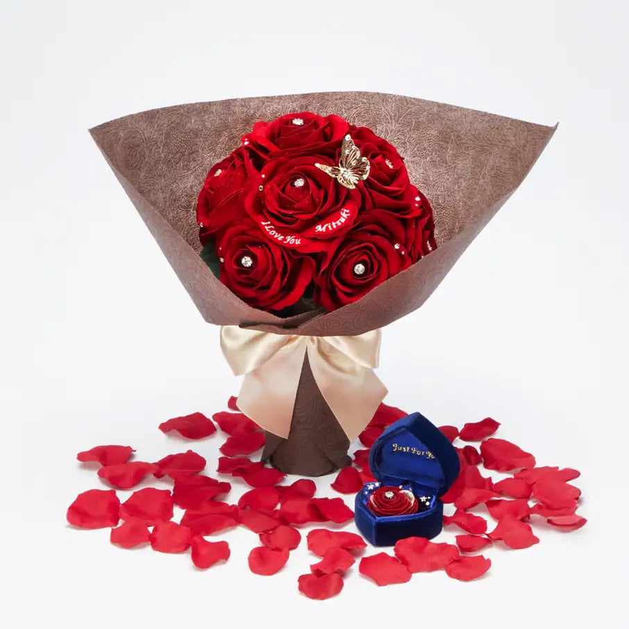 12本の赤バラ花束とプロポーズボックスのセットギフト