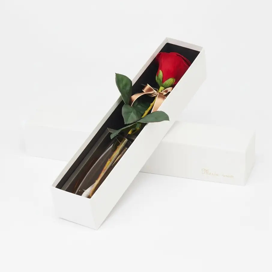 ＜数量限定＞1本の赤バラと花瓶セット(ホワイトボックス入り)
